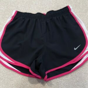Nike Black and Pink Athletic Shorts with Tempo Design